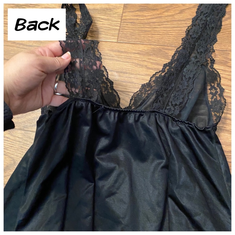 Vintage Ultra Mini Black Babydoll Slip Dress Mini Chemise, Lace Trimmed, Medium - Picture 5 of 9